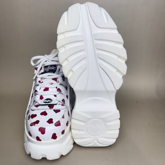Platform Sneakers Buffalo Heart-Print White Chunky Sole Shoes Love-Themed shoes - Picture 7 of 7